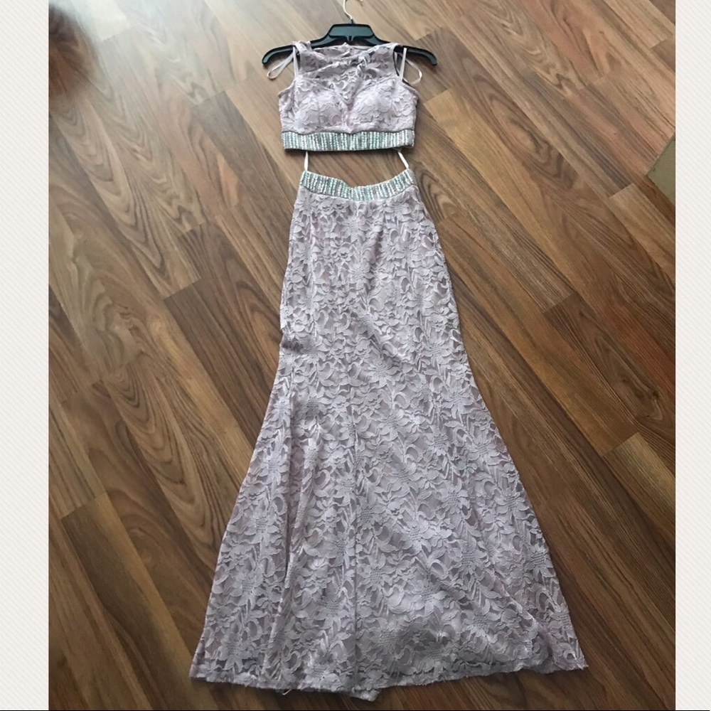 Two piece lace prom dress